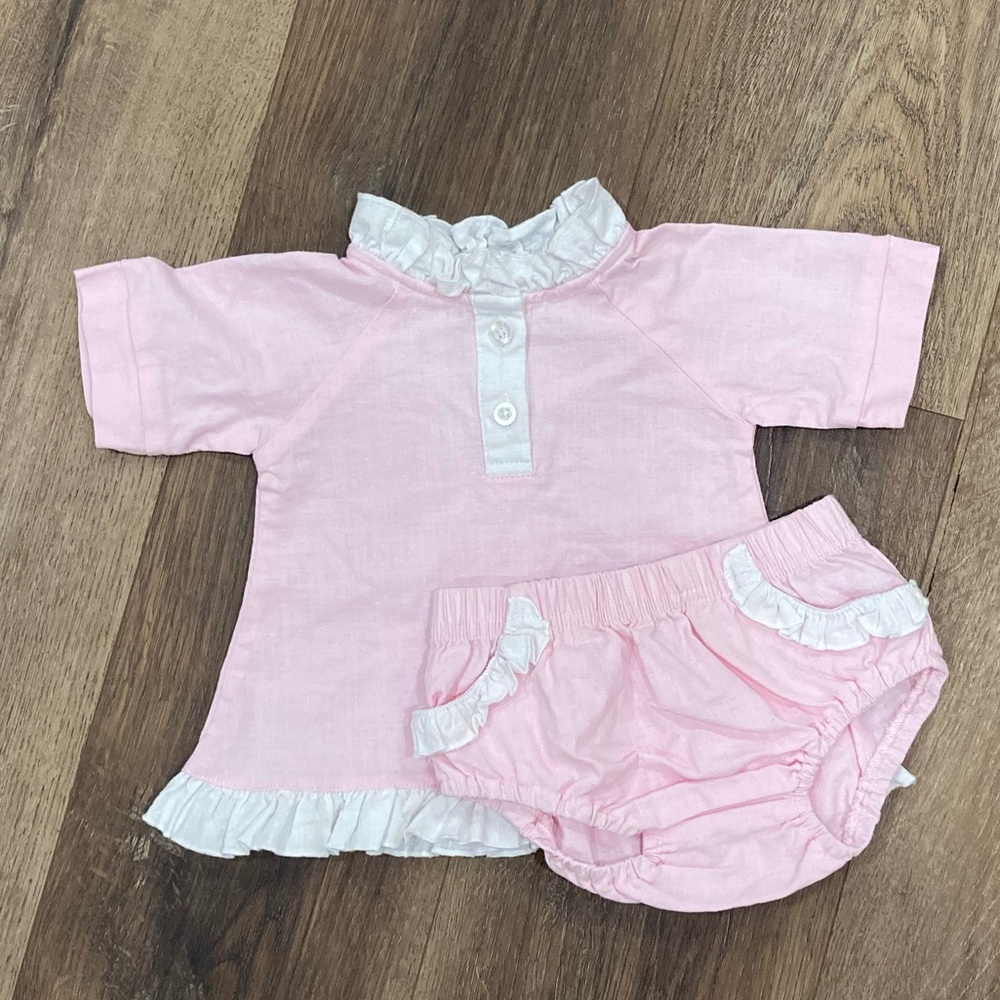 Evie’s Closet Pink Ruffle Matching Set Top Bloomers Spring Summer Outfit 6m